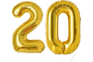 Ballons Anniversaire 20 Or - 100cm - Ballon Chiffre 20 Numéro 20 - Happy Birthday Decoration Ballons Fête d'anniversaire Ans Vole Grâce à l'Hèlium 20 Ballons 20