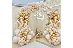 FRIGG Kit Arche Ballon Anniversaire, Arche a Ballon Blanc Ivoire, Ballon Or et Ballon Tendre Orange, Arche de Ballon pour Decoration Anniversaire, Baby Shower, Mariage, Bapteme, Mariage Boheme, Fiançailles