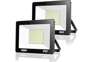 TASINUO Faretto LED da Esterno 100W 2 Pezzi, Faro LED Esterno IP67 Impermeabile, 10000LM 7000K Super Luminoso Bianco Freddo Luce di Sicurezza per Giardino, Garage, Cortile, Terrazza, Patio