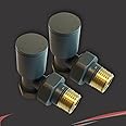 Angled Anthracite Valves for Radiators & Towel Rails (Pair) - Suitable for Installation of your Heated Towel Rail or Radiator onto your central heating system