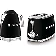 Smeg 50’s Style Retro Range Breakfast Set, 1.7L 3000W Variable Temperature Kettle and Multi-Functional Control 2-Slice 950W Toaster, Black, KLF04BLUK/ TSF01BLUK