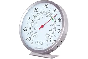 DEFULL Stainless Steel 5 inch Dial Indoor Outdoor Thermometer Wall Thermometer High Precision Weather Dial Thermometer with Mounting Bracket for Patio, Pool, Kitchen, Garden, Wall and Room Decorative