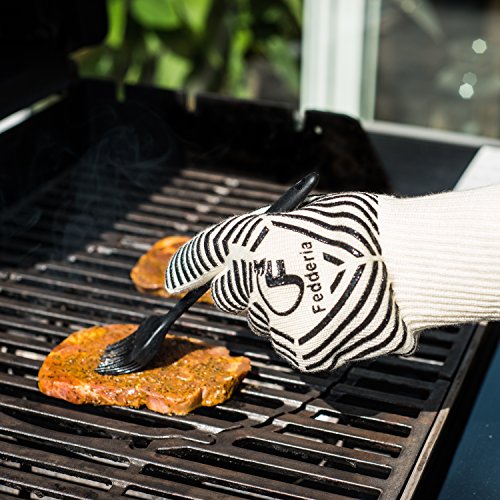 Premium Grillhandschuhe 2er Set weiß beige. Bis zu 500 °C Hitzeschutz. Ofenhandschuhe aus hitzebeständiger Nomex-Faser. Mit rutschfesten Silikonstreifen. - 4