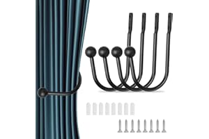 RUTBUE 4 Pieces Curtain Holdback Black Decorative Curtain Holdback U-Shaped Meta Drapery Curtain Holdbacks Wall Mounted Curtain Tie Backs Hooks with Screws for Fixing Curtains