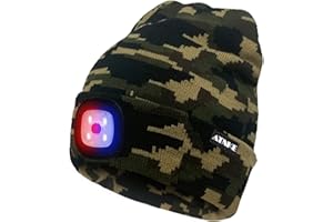 ATNKE LED Lighted Beanie Cap,USB Rechargeable 4 LED Red and Blue Glow Flashing Running Headlamp Hat Winter Warm Gifts for Men and Women