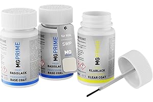 MG PRIME Peinture voiture Kit de stylo retouche pour KIA SWP Snow White Pearl/Schneeweiss Perleffekt de fond, de base, de vernis de 50ml par flacon