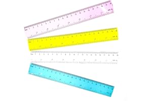 Fezf Regla Plana de 20 cm,Cuenta con Doble Graduación,Paquete de 4 reglas de plástico rectas,Reglas de plástico,para medir reglas rectas para la oficina escolar con centímetros y pulgadas