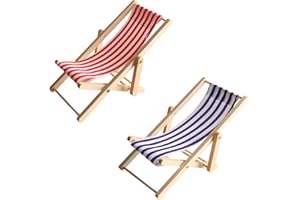 WQNNQW 2 Stück Mini Liegestuhl Deko Klein,Strandkorb Deko,Hölzerner Mini Deko Liegestuhl,Miniatur Liegestuhl,Miniatur Strand Stuhl,Kleiner Strandstuhl Für DIY,Strand-Mikrolandschaft Deko(BlauRot)
