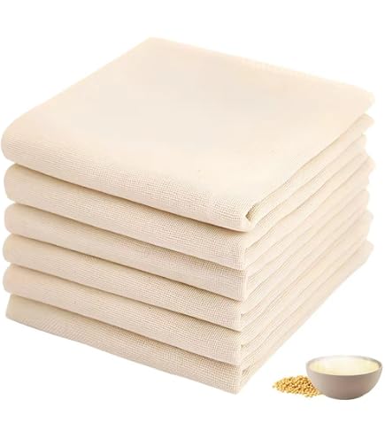 Garza Alimentare Tessuto Filtrante Cotone Naturale Panni di Mussola da Cucina Alimentari per Filtrare Riutilizzabili per Filtrare i Liquidi, Cuocere, Fare il Formaggio 5 Pezzi (50x50cm