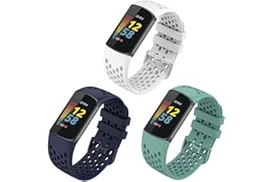 FunBand Cinturino Compatibile con Fitbit Charge 5, Cinturini Sportivo di Ricambio in Silicone Morbido Regolabile Traspirante Accessori Cinturino per Fitbit Charge 5 Activity Tracker, 3-Pack