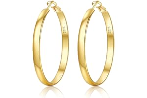 EXGOX Creolen Silber 925 für Damen 5mm Breite Groß Hypoallergene 14K Vergoldete Ohrringe Gold 30/40/50/60/70mm