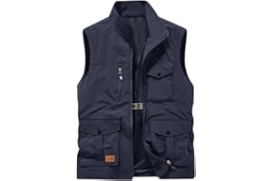 RLEHJN Gilet for Men UK Sale Clearance Quick Dry Cargo Vest Jacket Thin Activewear Vests Full Zip Stand Collar Coat Sleeveless Softshell Jacket with Pockets Outerwear for Outdoor Hiking Hunting Fishing