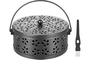 CHEVVY Mosquito Coil Holder ∅13,5CM Quemador de Incienso Portátil con Tapa y Asa Soporte de Bobina de Mosquito para Casa Camping Viajes - Negro