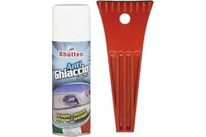Rhütten, Spray Antighiaccio No-Frost da 200ml + Raschietto per Parabrezza in Plastica, Scioglie Rapidamente il Ghiaccio dai Vetri dell'Auto, Previene il Congelamento e Protegge le Parti Accessorie