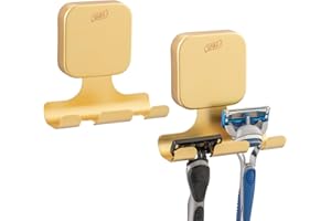 TAILI Ganchos Ventosa para Maquinilla de Afeitar 2 Piezas Soporte para Maquinilla de Afeitar Ganchos para Baño Multiusos Colgador Toalla de Acero Inoxidable para Baño, Albornoz, Cuadrado, Oro