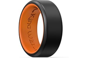 King Will Männer Silikon Eheringe, 8mm Komfort Fit mit einzigartigen inneren Rille Design, Gummi Verlobungsringe für das tägliche Tragen und Aktivitäten, Schwarz & Orange