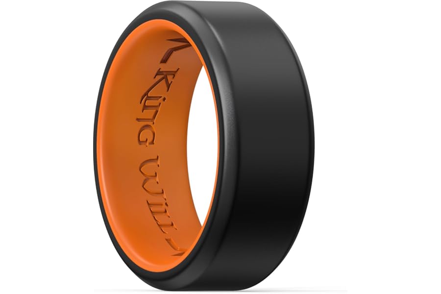 King Will Silicone Wedding Rings for Men and Women, Thin Heart Pattern Inner, Black/Blue/Mint Blue/Grey Rubber Engagement Ring, 8mm Wide 2.2mm Thick