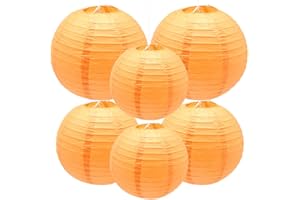 Yosawo Pack of 6 Paper Lanterns Decorative Orange Round Lampshade for Party Garden Wedding Birthday Decoration (8 Inches 10 Inches 12 Inches Orange)