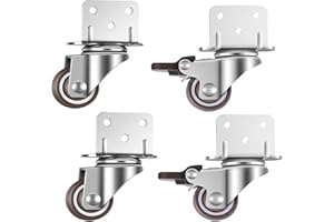 GEOCANG 4X swivel castors, furniture castors, Wheels with brake, L-mounting plate 25mm ， Suitable for furniture, flower stands, cribs
