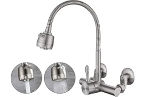 SJQKA-miscelatore Cucina A Muro,Acciaio Inossidabile 304 Per Uso Alimentare,Rubinetto Da Cucina A Parete Con Rubinetto Girevole A 360 ° Distanza Di 6.3-24 Cm Tra Due Fori