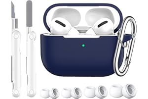 R-fun Custodia AirPods Pro Generation con kit di pulizia e auricolari di ricambio (XS/S/M/L), in silicone protettivo completo per custodia di ricarica Apple AirPods Pro 2019, Blu notte