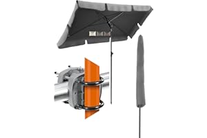 4smile Sonnenschirm Balkon SunnyShade - Sonnenschutz Balkon 3-in-1 SET, Anthrazit - UPF 50+ Sonnenschirm rechteckig 200 x 125 cm + Sonnenschirmhalter Balkongeländer + Sonnenschirmhülle