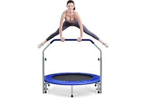 COSTWAY 40" Mini Trampoline, Foldable Fitness Bouncer with 4-Level Adjustable Foam Handle and Safety Padded Cover, Indoor Outdoor Exercise Rebounder Workout for Kids & Adults