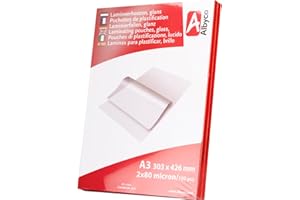 Albyco Buste per Laminazione - Foglio di Laminazione A3 (303x426 mm) – Lucido - Spessore 2x80 (160) Microns - 100 Pezzi - Foglio Plastificante - Pouches di Plastificazione - Fogli Plastificatrice