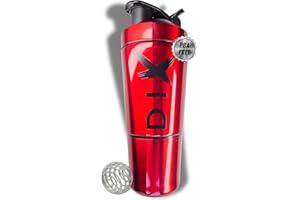 DIX Diez SHAKER Proteína 750 ml de acero inoxidable con compartimento de 60 gramos para polvo de la botella deportiva coll libre de BPA (ROJO)