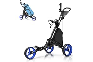 SPOTRAVEL 3 Wheel Golf Trolley, Folding Golf Cart with Storage Bag, Umbrella Holder, Foot Brake & Built-in Cooler, Portable Golf Push Trolley