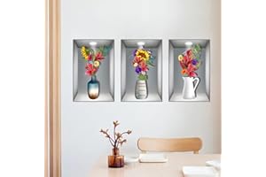 XINSUO 3 naklejki ścienne 3D, wazon, tatuaż ścienny, do salonu, symulacji 3D, naklejki na rośliny, zdejmowane naklejki na rośliny, do salonu, biura i sypialni (30 x 45 cm)