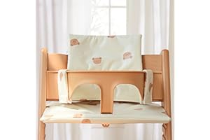 LEKEFETO Cuscino per seggiolone Stokke Tripp Trapp: set di cuscini antiscivolo per seggiolone, rivestimento laminato, cotone biologico, lavabile in lavatrice, facile da fissare, motivo orsetto