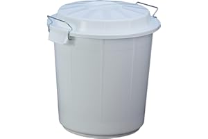 Cubo Industrial con Tapa 70 litros – Plástico Resistente, Asas Metálicas Ergonómicas, Color Blanco, 50x50x60 cm – Ideal para Industria, Limpieza y Hostelería | Denox