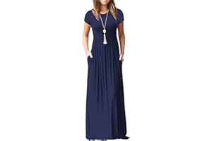 GRECERELLE Womens Maxi Dress Ladies' Summer Casual Short Sleeve Long Dresses with Pocket for Daily, Holiday, Travel, Maternity