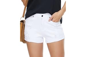 HVEPUO Sommer Kurze Hose Mom Jeans Knöpfe Shorts Löchern Hotpants Damen Skinny