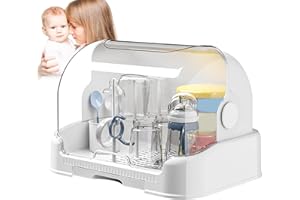 Zasdvn Estantes para Secar Biberones con Tapa - Caja de Almacenamiento de Biberones de Plástico, Prueba de Polvo con Bandeja de Goteo Extraíble y Estante Encimera