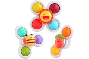 Hbaid Suction Cup Spinner Toys Baby Sensory Fidget Toys with Suction Cup Silicone Flipping Board Release Stress and Anxiety Kids Spinning Top Toys Gifts for Boys Girls 18 Months up Toddlers(3PCS)