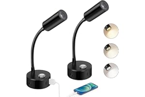 ERWEY 2 Pezzi LED lampada da lettura 12V camper, touch dimmerabile 3000K-6000K luminosità regolabile, 360° flessibile lampada da letto a collo d'oca con connessioni USB A+C per barca caravan, nero