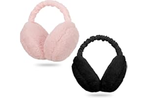 Draftor Women Earmuffs,2Pcs Winter Ear Muffs Adjustable Faux Fur Ear Warmer Warm Windproof Plush Earmuffs Foldable For Men Girl Thanksgiving