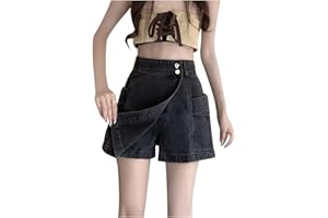 KBOPLEMQ Gonna in jeans da donna, per il tempo libero, taglie grandi, casual, corti, estivi, in denim, design a due pezzi, linea ad A, a vita alta, lavaggio, elegante e snellente per le fashioniste