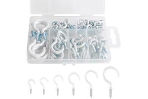 Tahbarshi 75 Stück Schraubhaken Weiß 6 Größen Deckenhaken Set Haken Zum Schrauben,Vinyl Beschichtet Cup Haken Set Hakenschrauben