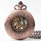 Easy Go Shopping Taschenuhr Retro mit grünem Zifferblatt Boutique Geschnitzte rote mechanische Taschenuhr mit Kette