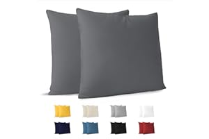 Dreamzie Federa Cuscino (Set di 2) - Antracite Cotone - Per i Cuscini 40 x 40 cm - 100% Jersey di Cotone - Federa da Cuscino - Copri Cuscino per Letto - Fodera Protezione per Cuscino