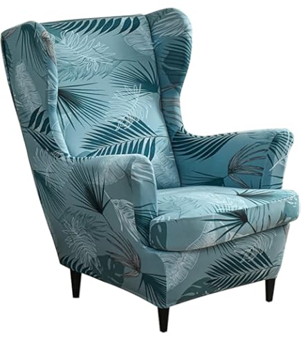 Highdi Hoes voor oorfauteuil, rekbaar, 2-delig, zetelovertrek met T- kussensloop, bedrukt, antislip, voor woonkamer, hotel, slaapkamer (Ginkgo biloba