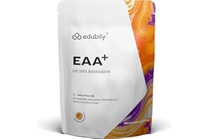 ‎EDUBILY NUTRITION edubily nutrition® EAA Pulver - Hochwertiger veganer Aminosäuren Komplex aus 10 essentiellen Aminosäuren (EAAs) - Mit Stevia gesüßt (400 g, Maracuja)
