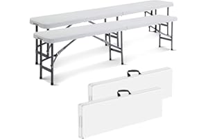 Todeco Banc Pliant Camping, Banc en Plastique de Jardin, 2 Pièces Exterieur Plastique pour Fête Barbecue Pique-Nique, 2 à 4 Personnes, Pliable en Deux, 183 x 30 x 43 cm