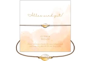 happymaker - Citrin Armband Damen, Edelstein Armband gelb mit Goldperlen und Geschenkverpackung, Alles wird gut Geschenk für Frauen, Geburtsstein Skorpion, handgemacht in Deutschland