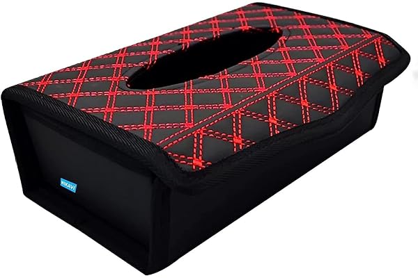 NIKAVI Portable Leather Rectangular Tissue Cover Box Holders Case Pumping Paper Car Hotel Home Gift (RED LINE)