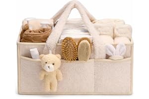 NSXVIA Baby-Windel-Caddy Organizer für Wickeltisch, Baby-Aufbewahrungskorb für Windeln und Feuchttücher, Geschenk für Babyparty, Auto-Caddy Organizer, Kindergarten-Windel-Organizer (cremeweiß)