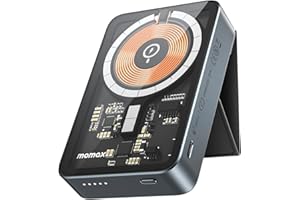 MOMAX Bezprzewodowy powerbank, 10 000 mAh, magnetyczny powerbank z PD 20 W, szybkie ładowanie i składany stojak, zewnętrzny akumulator kompatybilny z MagSafe do iPhone 15/14/13/12 Plus/Mini/Pro/Pro